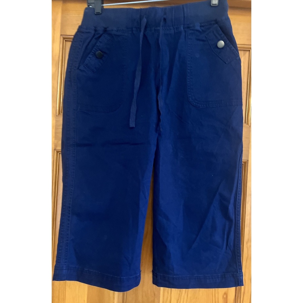 Flamingals Women's Capri Pants Drawstring Button Decor Sz Small Navy